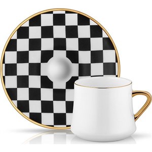 Koleksiyon Sufı Çay Fincan Set 6'Lı Dama Siyah Beyaz